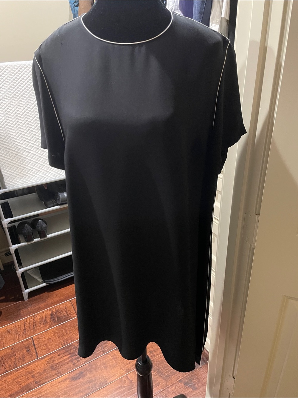 Lafayette 148 New York Black Mini Shift Dress or tunic with White Piping